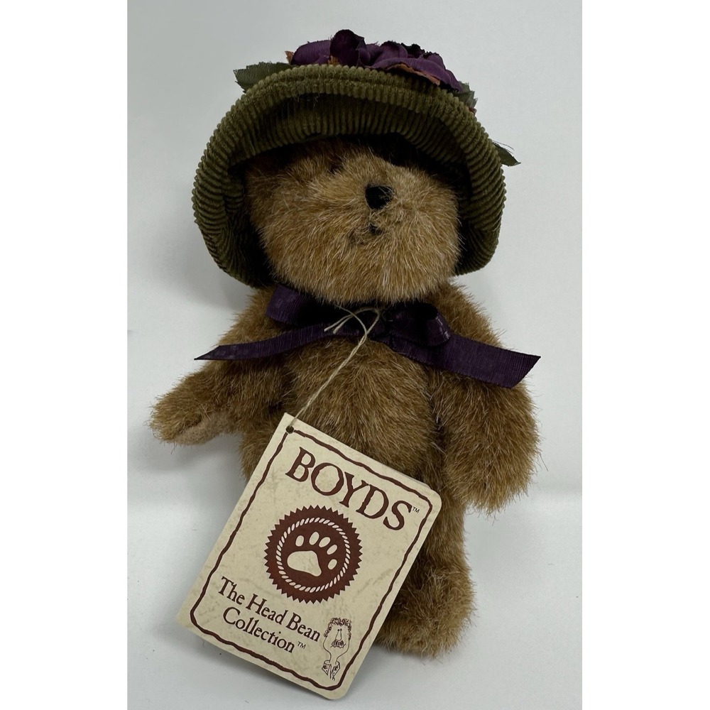 VTG Boyds Bears Claudette Beardeaux Jointed Bear 6" Plush Purple Bow Green Hat
